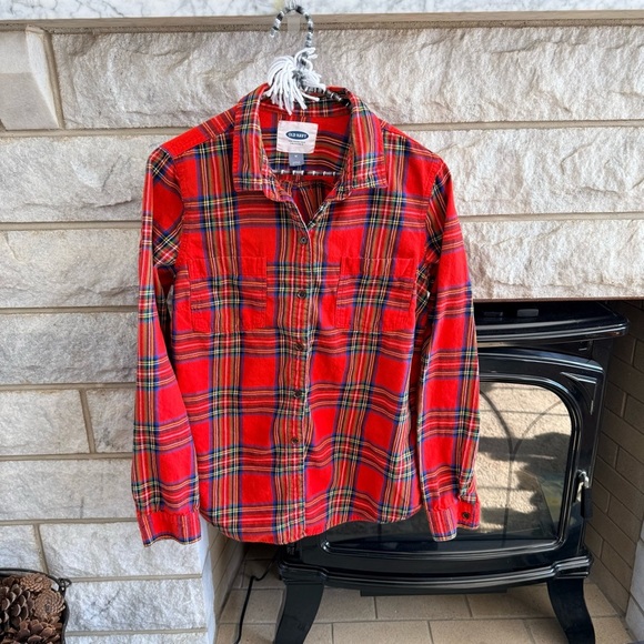 Old Navy Tops - Old Navy Vibrant Red Plaid Women's Shirt Medium